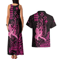 Hawaii Breast Cancer Couples Matching Tank Maxi Dress and Hawaiian Shirt Girl Floral Kakau Pattern