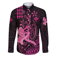 Hawaii Breast Cancer Family Matching Short Sleeve Bodycon Dress and Hawaiian Shirt Girl Floral Kakau Pattern