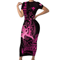Hawaii Breast Cancer Family Matching Short Sleeve Bodycon Dress and Hawaiian Shirt Girl Floral Kakau Pattern