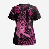 Hawaii Breast Cancer Scrub Top Girl Floral Kakau Pattern - Polynesian Pride