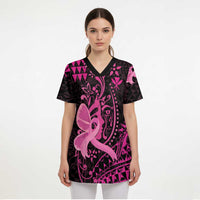 Hawaii Breast Cancer Scrub Top Girl Floral Kakau Pattern - Polynesian Pride