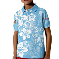 Fiji Tapa Pattern Kid Polo Shirt Plumeria Floral LT01 Kid Blue - Polynesian Pride