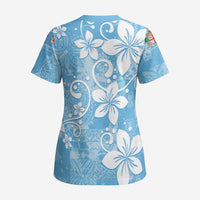Fiji Tapa Pattern Scrub Top Plumeria Floral - Polynesian Pride