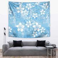 Fiji Tapa Pattern Tapestry Plumeria Floral LT01 Blue - Polynesian Pride