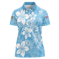 Fiji Tapa Pattern Women Polo Shirt Plumeria Floral LT01 Female Blue - Polynesian Pride