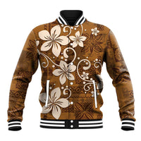 Plumeria Floral Tapa Pattern Vintage Gold Baseball Jacket LT01 Unisex Gold - Polynesian Pride
