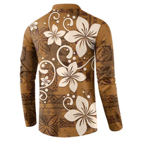 Plumeria Floral Tapa Pattern Vintage Gold Button Sweatshirt LT01 - Polynesian Pride