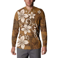 Plumeria Floral Tapa Pattern Vintage Gold Button Sweatshirt LT01 - Polynesian Pride