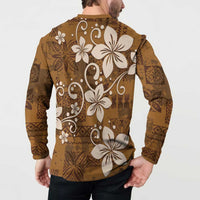 Plumeria Floral Tapa Pattern Vintage Gold Button Sweatshirt LT01 - Polynesian Pride