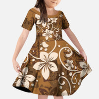 Plumeria Floral Tapa Pattern Vintage Gold Family Matching Tank Maxi Dress and Hawaiian Shirt