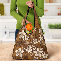 Plumeria Floral Tapa Pattern Vintage Gold Grocery Bag