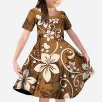 Plumeria Floral Tapa Pattern Vintage Gold Kid Short Sleeve Dress LT01 KID Gold - Polynesian Pride