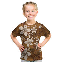 Plumeria Floral Tapa Pattern Vintage Gold Kid T Shirt LT01 Gold - Polynesian Pride