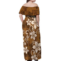 Plumeria Floral Tapa Pattern Vintage Gold Off Shoulder Maxi Dress LT01 - Polynesian Pride