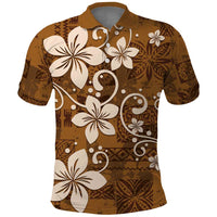 Plumeria Floral Tapa Pattern Vintage Gold Polo Shirt LT01 Gold - Polynesian Pride