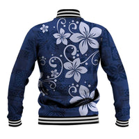 Plumeria Floral Tapa Pattern Navy Blue Baseball Jacket LT01 - Polynesian Pride