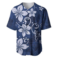 Plumeria Floral Tapa Pattern Navy Blue Baseball Jersey LT01 Blue - Polynesian Pride