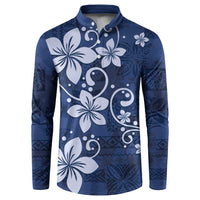 Plumeria Floral Tapa Pattern Navy Blue Button Sweatshirt LT01 Blue - Polynesian Pride