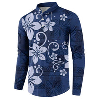 Plumeria Floral Tapa Pattern Navy Blue Button Sweatshirt LT01 - Polynesian Pride
