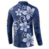 Plumeria Floral Tapa Pattern Navy Blue Button Sweatshirt LT01 - Polynesian Pride