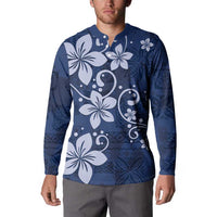 Plumeria Floral Tapa Pattern Navy Blue Button Sweatshirt LT01 - Polynesian Pride