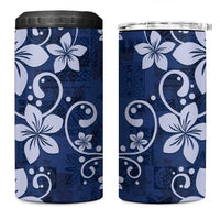 Plumeria Floral Tapa Pattern Navy Blue 4 in 1 Can Cooler Tumbler