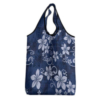 Plumeria Floral Tapa Pattern Navy Blue Grocery Bag