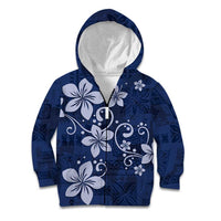 Plumeria Floral Tapa Pattern Navy Blue Kid Hoodie LT01 Zip Hoodie Blue - Polynesian Pride