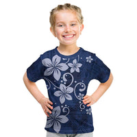 Plumeria Floral Tapa Pattern Navy Blue Kid T Shirt LT01 Blue - Polynesian Pride