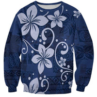 Plumeria Floral Tapa Pattern Navy Blue Sweatshirt LT01 Unisex Blue - Polynesian Pride