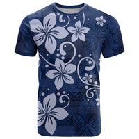 Plumeria Floral Tapa Pattern Navy Blue T Shirt LT01 Blue - Polynesian Pride