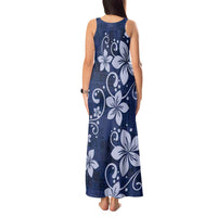 Plumeria Floral Tapa Pattern Navy Blue Tank Maxi Dress