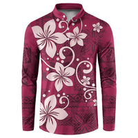 Plumeria Floral Tapa Pattern Ruby Pink Button Sweatshirt LT01 Pink - Polynesian Pride