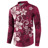 Plumeria Floral Tapa Pattern Ruby Pink Button Sweatshirt LT01 - Polynesian Pride