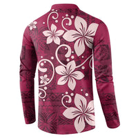 Plumeria Floral Tapa Pattern Ruby Pink Button Sweatshirt LT01 - Polynesian Pride