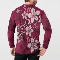 Plumeria Floral Tapa Pattern Ruby Pink Button Sweatshirt LT01 - Polynesian Pride