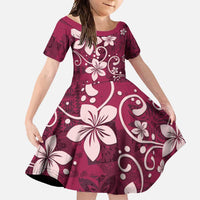 Plumeria Floral Tapa Pattern Ruby Pink Family Matching Summer Maxi Dress and Hawaiian Shirt