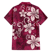 Plumeria Floral Tapa Pattern Ruby Pink Family Matching Summer Maxi Dress and Hawaiian Shirt