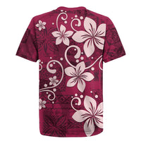 Plumeria Floral Tapa Pattern Ruby Pink Rugby Jersey