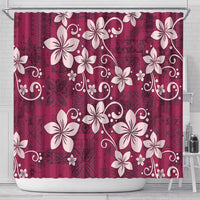 Plumeria Floral Tapa Pattern Ruby Pink Shower Curtain