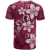 Plumeria Floral Tapa Pattern Ruby Pink T Shirt LT01 - Polynesian Pride