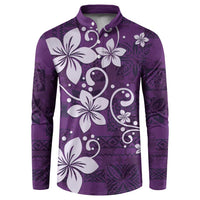 Plumeria Floral Tapa Pattern Amethyst Purple Button Sweatshirt LT01 Purple - Polynesian Pride