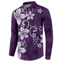 Plumeria Floral Tapa Pattern Amethyst Purple Button Sweatshirt LT01 - Polynesian Pride