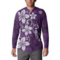 Plumeria Floral Tapa Pattern Amethyst Purple Button Sweatshirt LT01 - Polynesian Pride