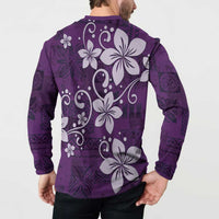 Plumeria Floral Tapa Pattern Amethyst Purple Button Sweatshirt LT01 - Polynesian Pride