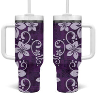 Plumeria Floral Tapa Pattern Amethyst Purple Tumbler With Handle