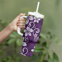Plumeria Floral Tapa Pattern Amethyst Purple Tumbler With Handle