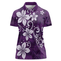 Plumeria Floral Tapa Pattern Amethyst Purple Women Polo Shirt LT01 Female Purple - Polynesian Pride