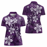 Plumeria Floral Tapa Pattern Amethyst Purple Women Polo Shirt LT01 - Polynesian Pride