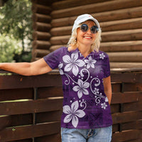 Plumeria Floral Tapa Pattern Amethyst Purple Women Polo Shirt LT01 - Polynesian Pride